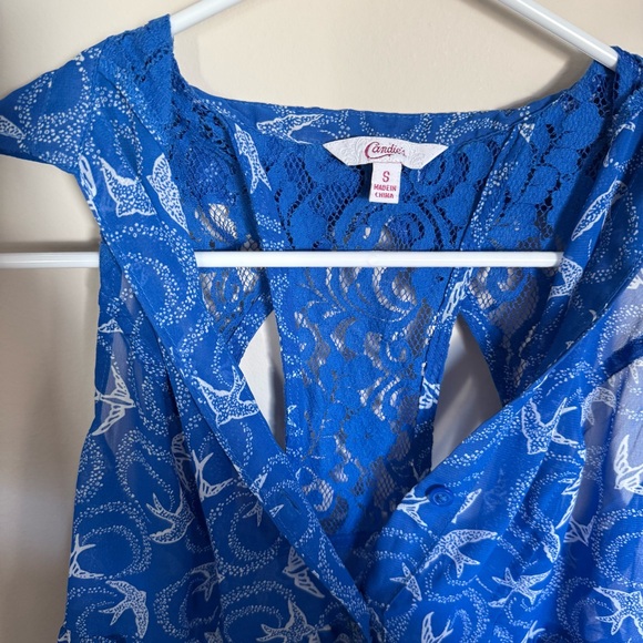 Women’s Candie’s Semi Sheer Blue Beachy Summer Seagull Bird Print Sz S Tank Top - Picture 3 of 7